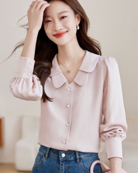 Satin niche doll collar tops sweet autumn France style shirt