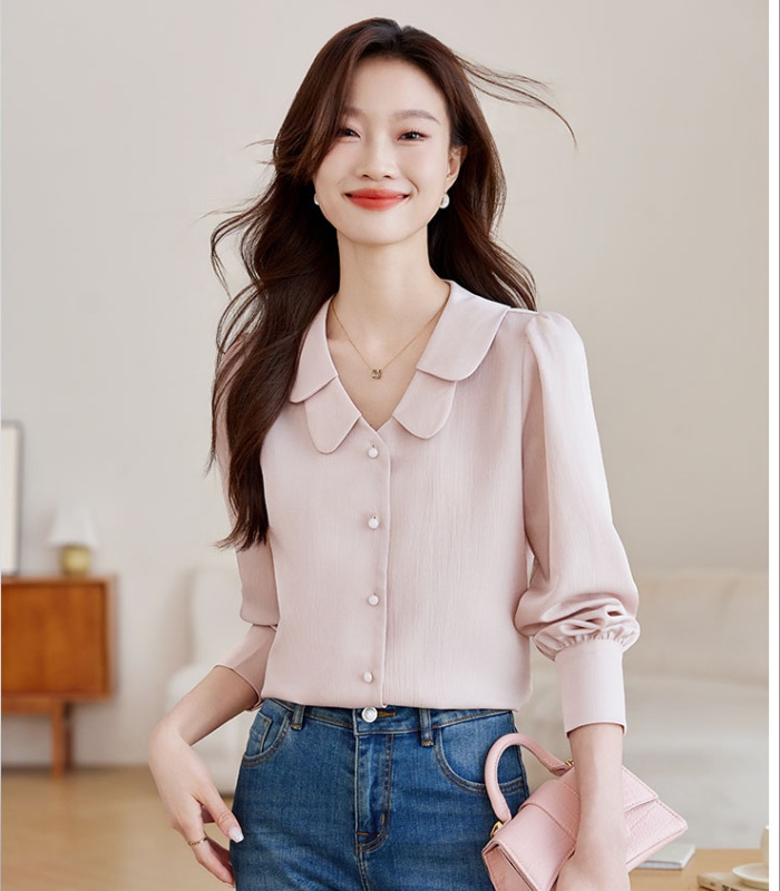 Satin niche doll collar tops sweet autumn France style shirt