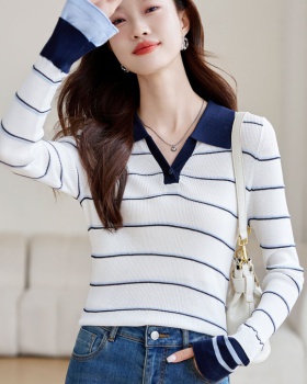 Knitted autumn fashion tops slim stripe sweater