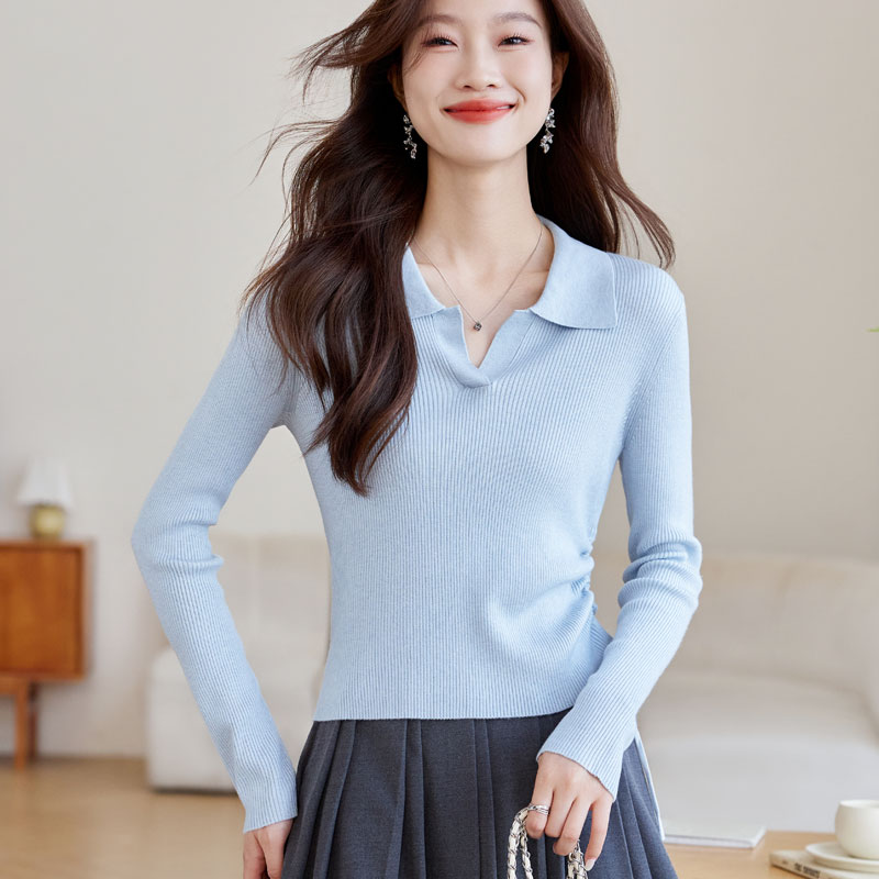 V-neck all-match sweater slim tops for women