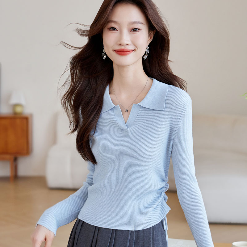 V-neck all-match sweater slim tops for women