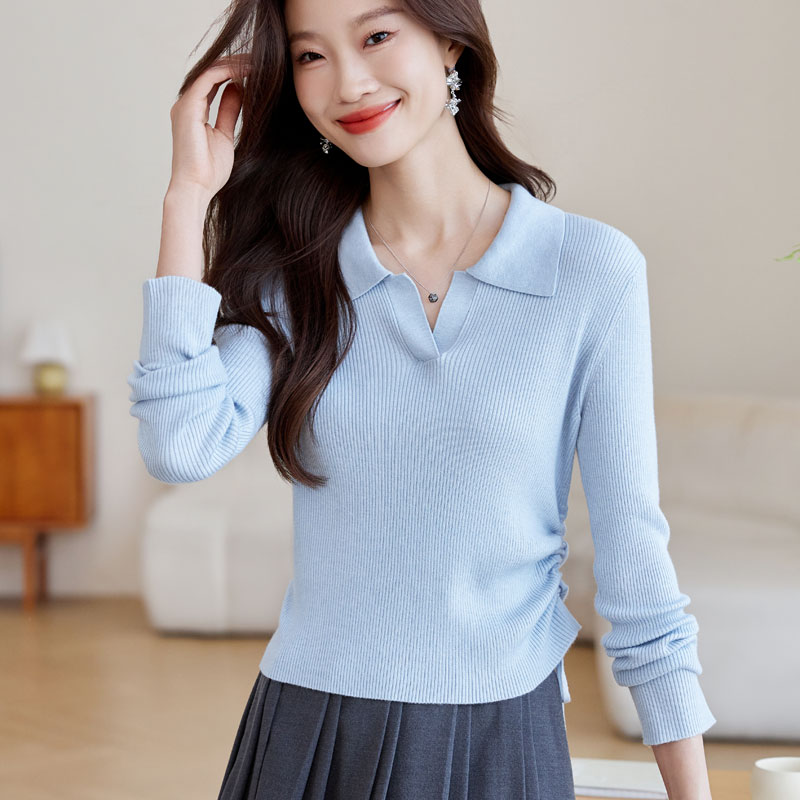 V-neck all-match sweater slim tops for women