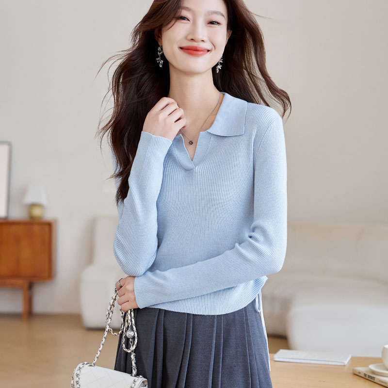 V-neck all-match sweater slim tops for women