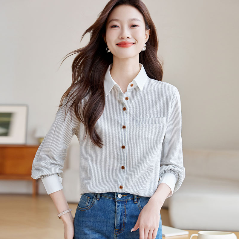 Retro long sleeve autumn Casual profession shirt