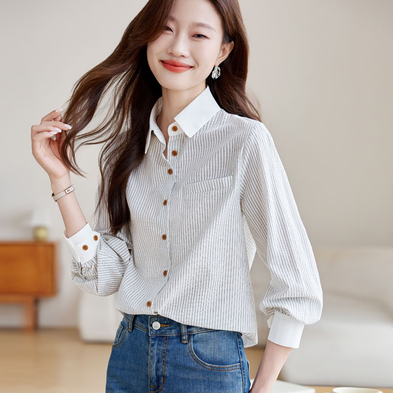 Retro long sleeve autumn Casual profession shirt