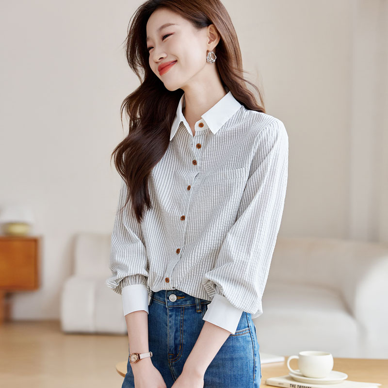 Retro long sleeve autumn Casual profession shirt