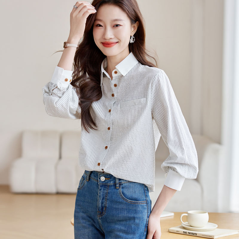 Retro long sleeve autumn Casual profession shirt