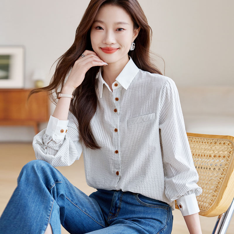 Retro long sleeve autumn Casual profession shirt