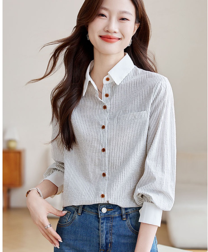 Retro long sleeve autumn Casual profession shirt