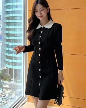 Single-breasted Korean style long sleeve A-line dress