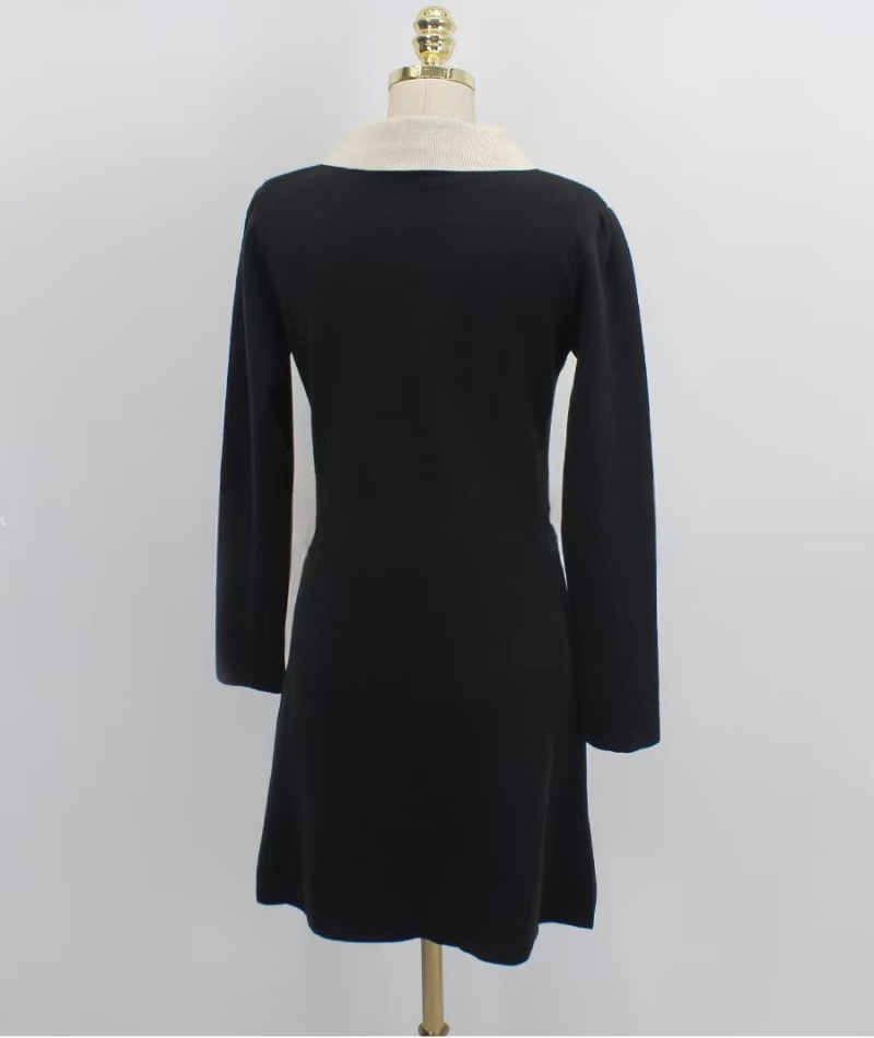 Single-breasted Korean style long sleeve A-line dress