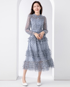 Long sleeve polka dot doll collar romantic cake dress