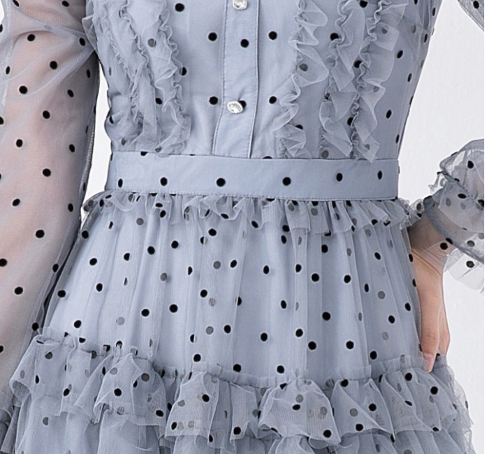 Long sleeve polka dot doll collar romantic cake dress