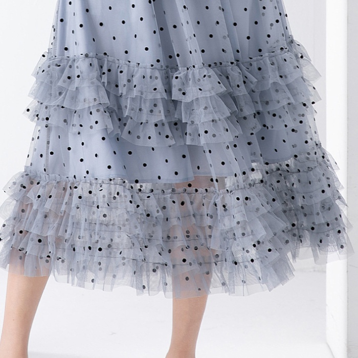 Long sleeve polka dot doll collar romantic cake dress