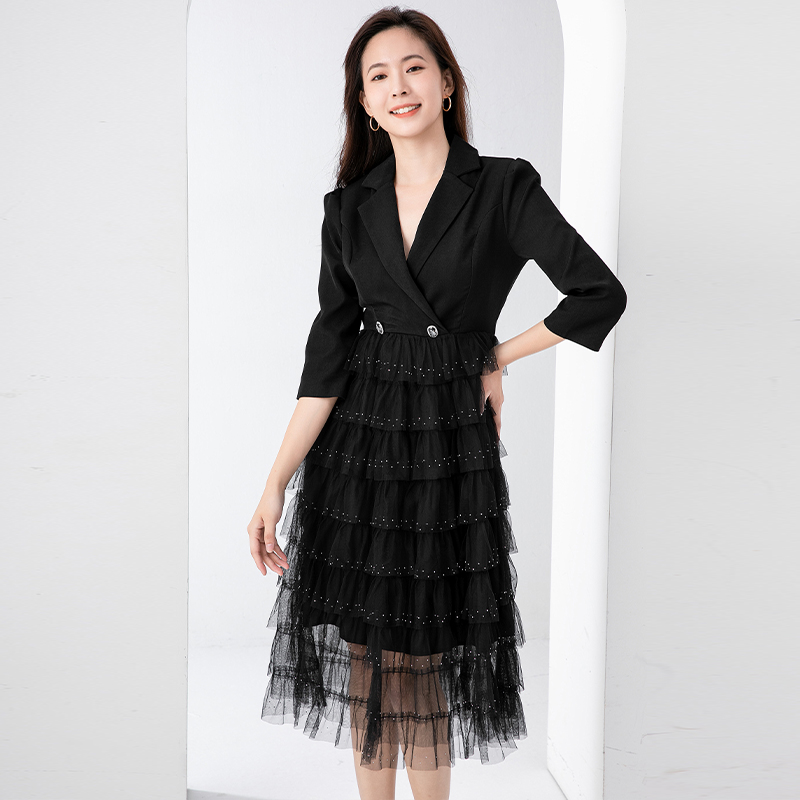 Black cake business suit temperament Pseudo-two dress