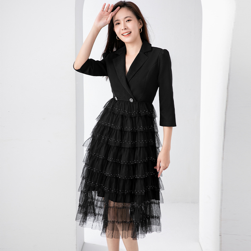 Black cake business suit temperament Pseudo-two dress