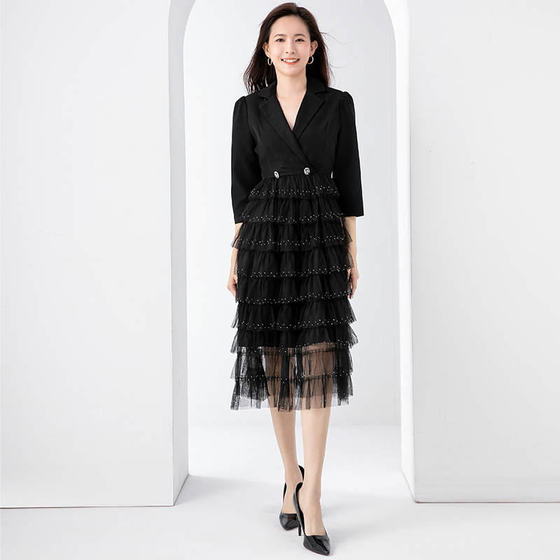 Black cake business suit temperament Pseudo-two dress