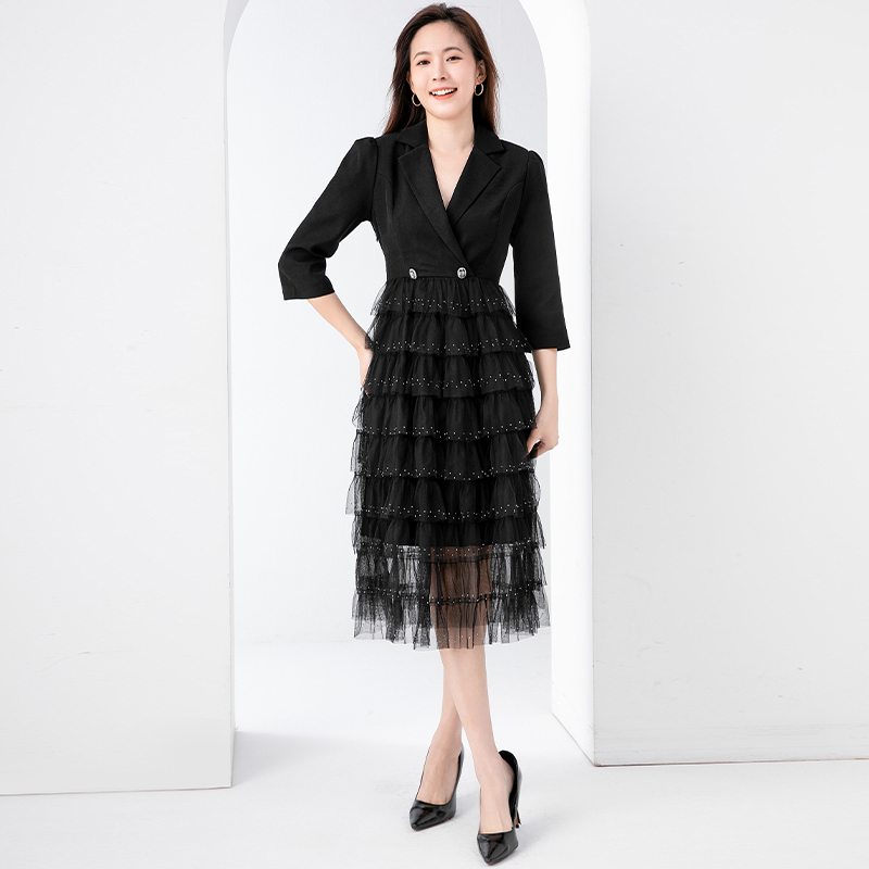 Black cake business suit temperament Pseudo-two dress