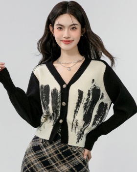 Mixed colors autumn coat slim sweater for women