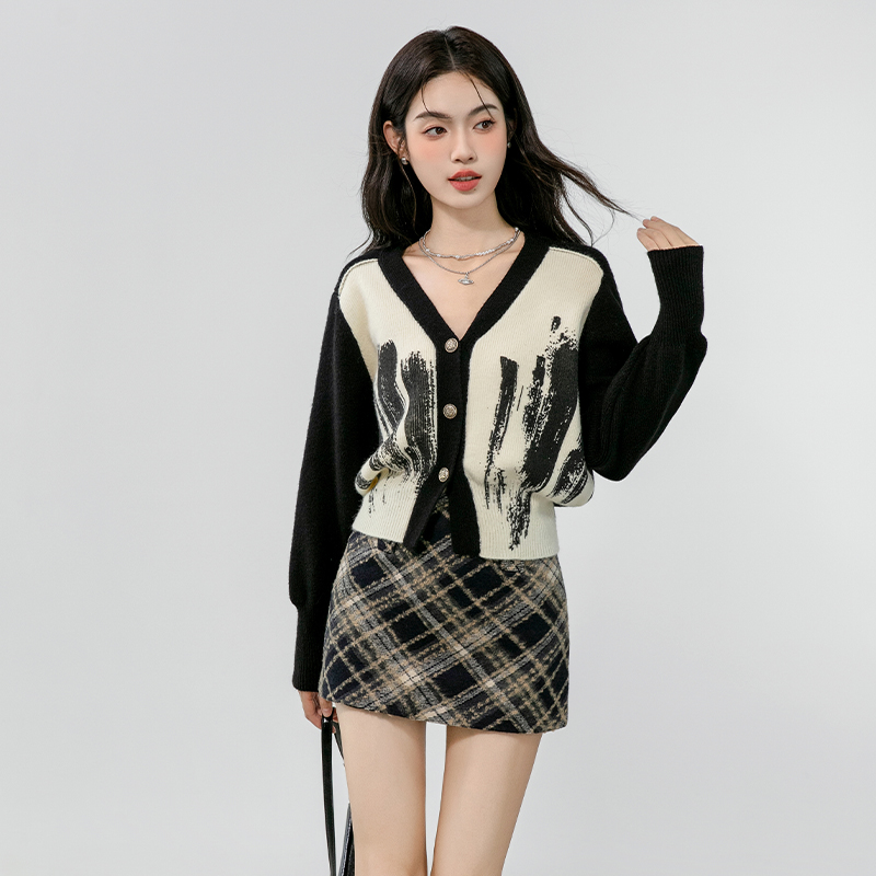 Mixed colors autumn coat slim sweater for women