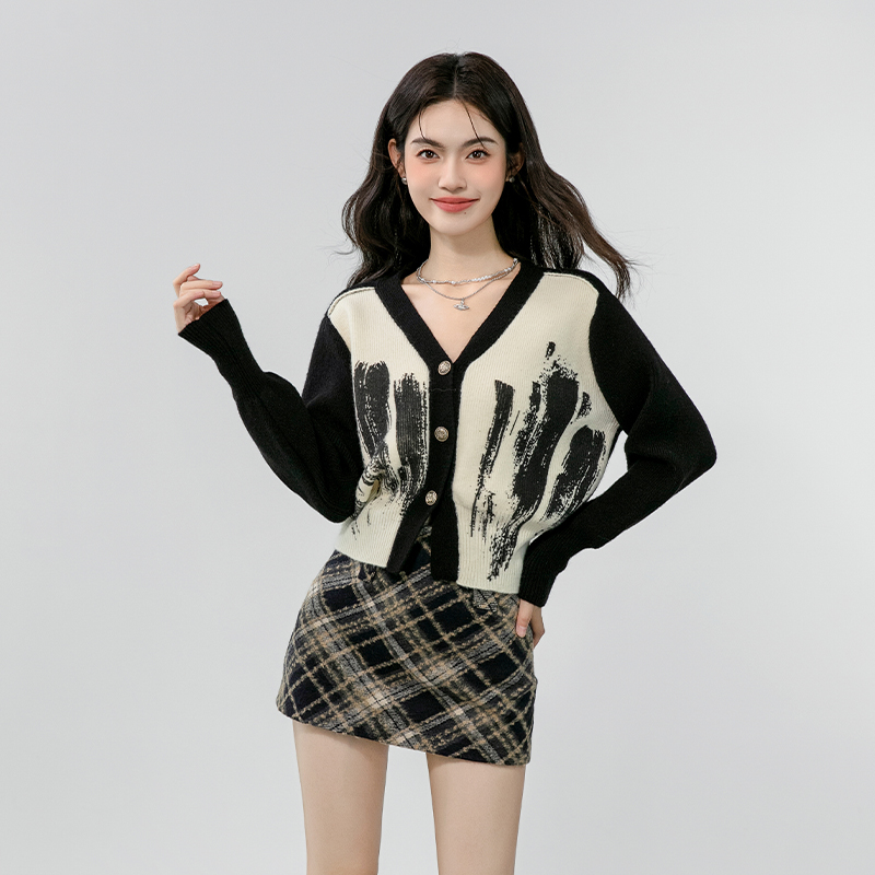 Mixed colors autumn coat slim sweater for women