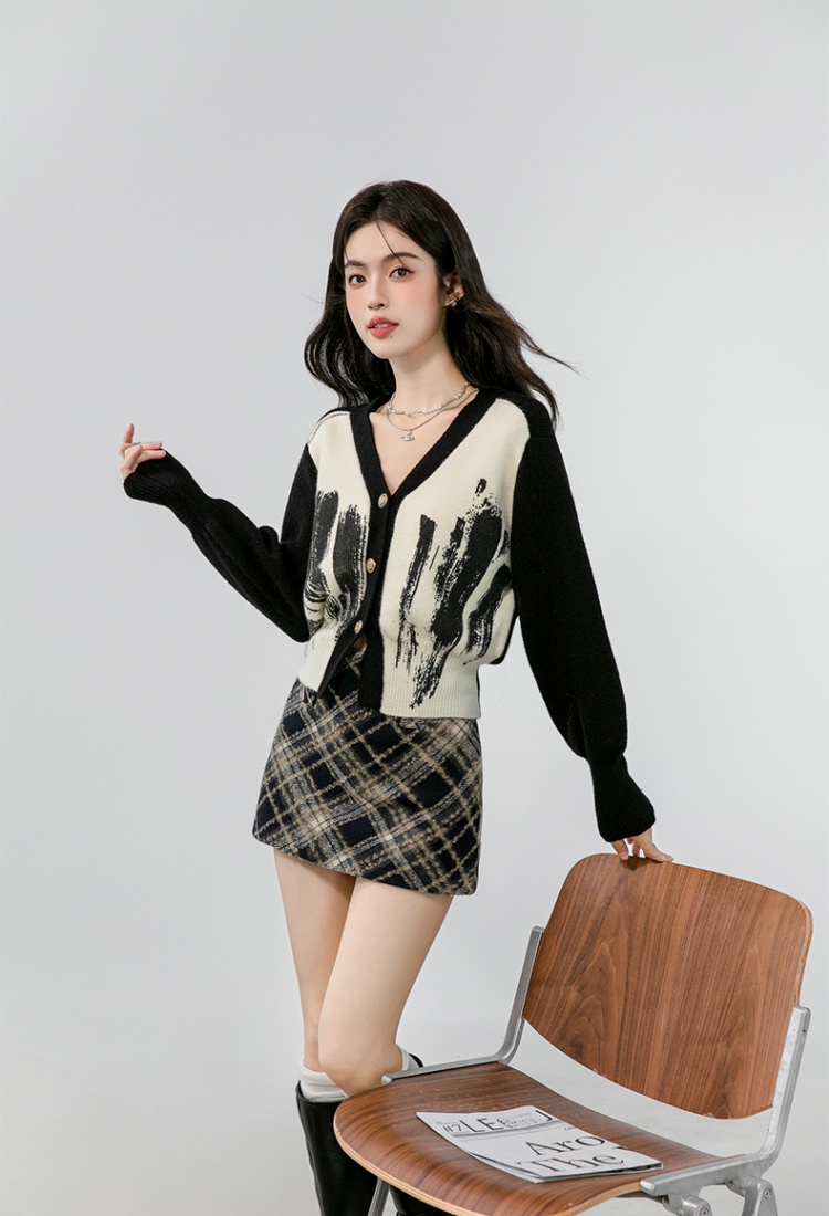 Mixed colors autumn coat slim sweater for women