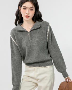 Autumn and winter half zip high collar tops thick lazy sweater