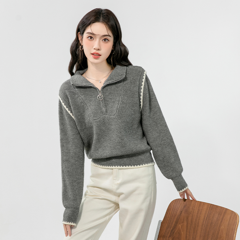 Autumn and winter half zip high collar tops thick lazy sweater