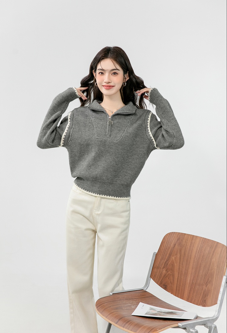 Autumn and winter half zip high collar tops thick lazy sweater