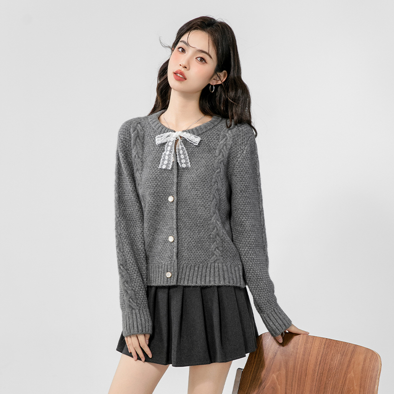 All-match twist lazy cardigan knitted round neck loose coat