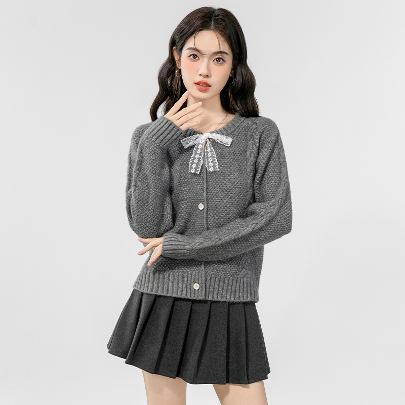 All-match twist lazy cardigan knitted round neck loose coat