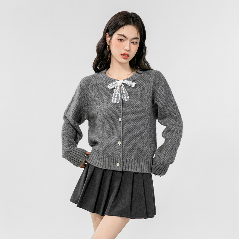 All-match twist lazy cardigan knitted round neck loose coat