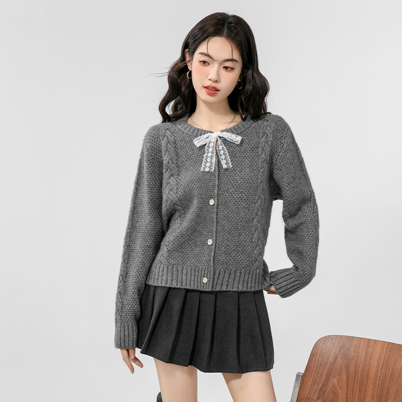 All-match twist lazy cardigan knitted round neck loose coat