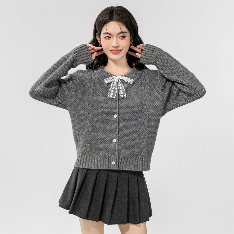 All-match twist lazy cardigan knitted round neck loose coat