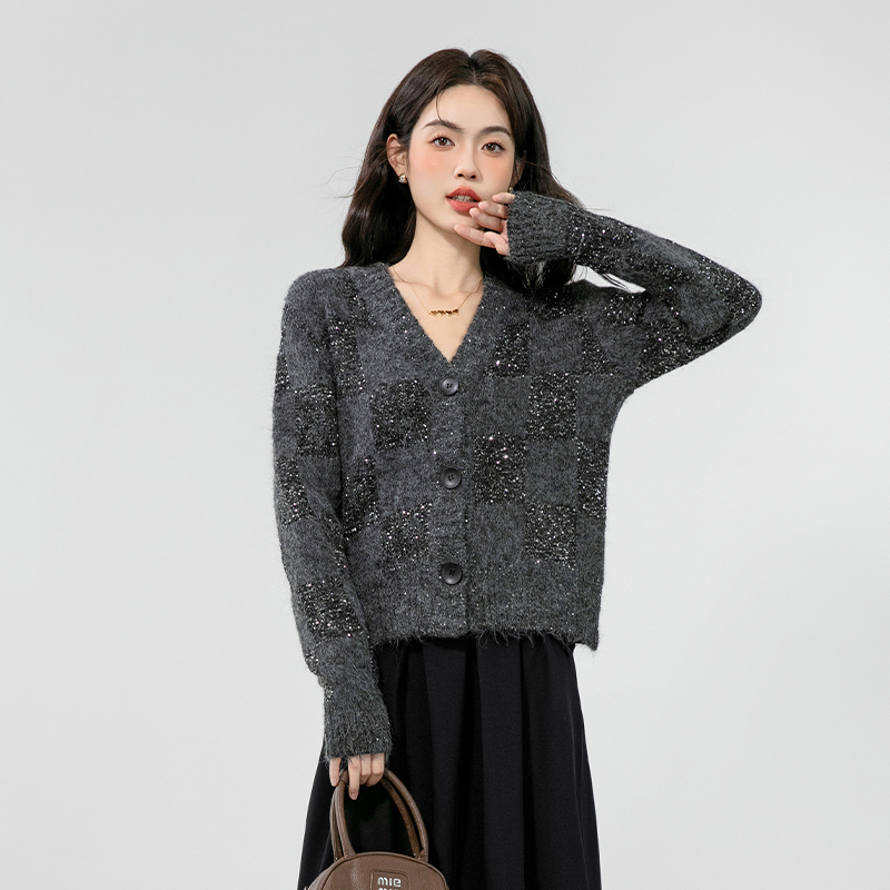 Knitted temperament cardigan autumn and winter sweater for women