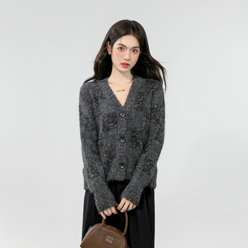 Knitted temperament cardigan autumn and winter sweater for women