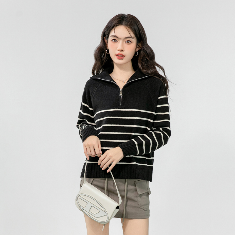 Korean style lapel tops autumn and winter lazy sweater