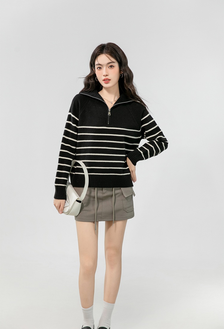 Korean style lapel tops autumn and winter lazy sweater