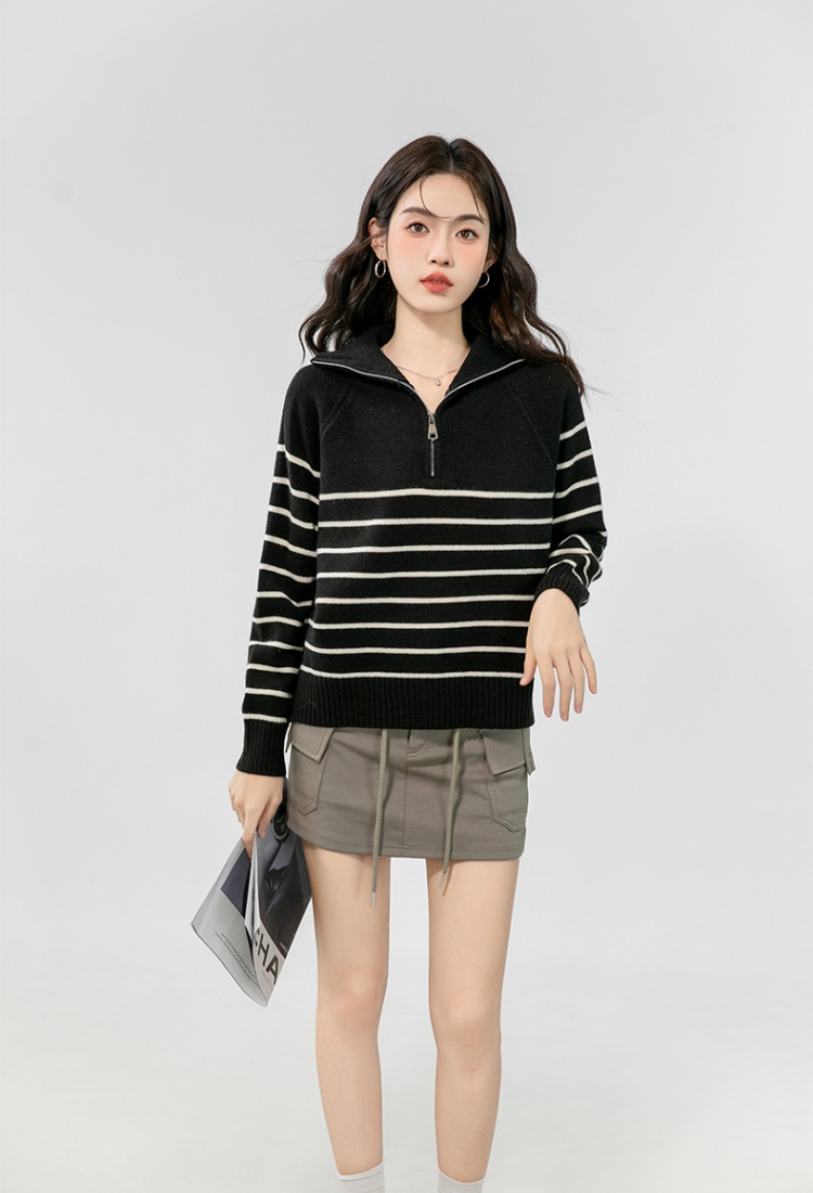 Korean style lapel tops autumn and winter lazy sweater