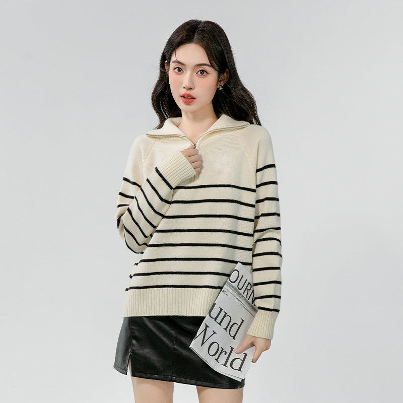 Korean style lapel tops autumn and winter lazy sweater