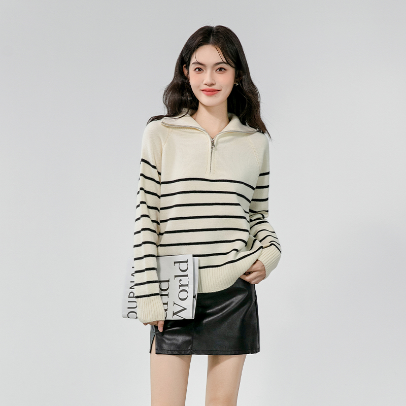 Korean style lapel tops autumn and winter lazy sweater