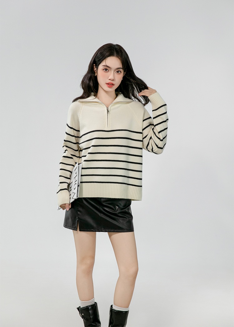 Korean style lapel tops autumn and winter lazy sweater