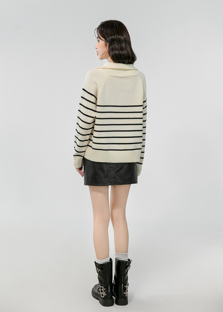 Korean style lapel tops autumn and winter lazy sweater