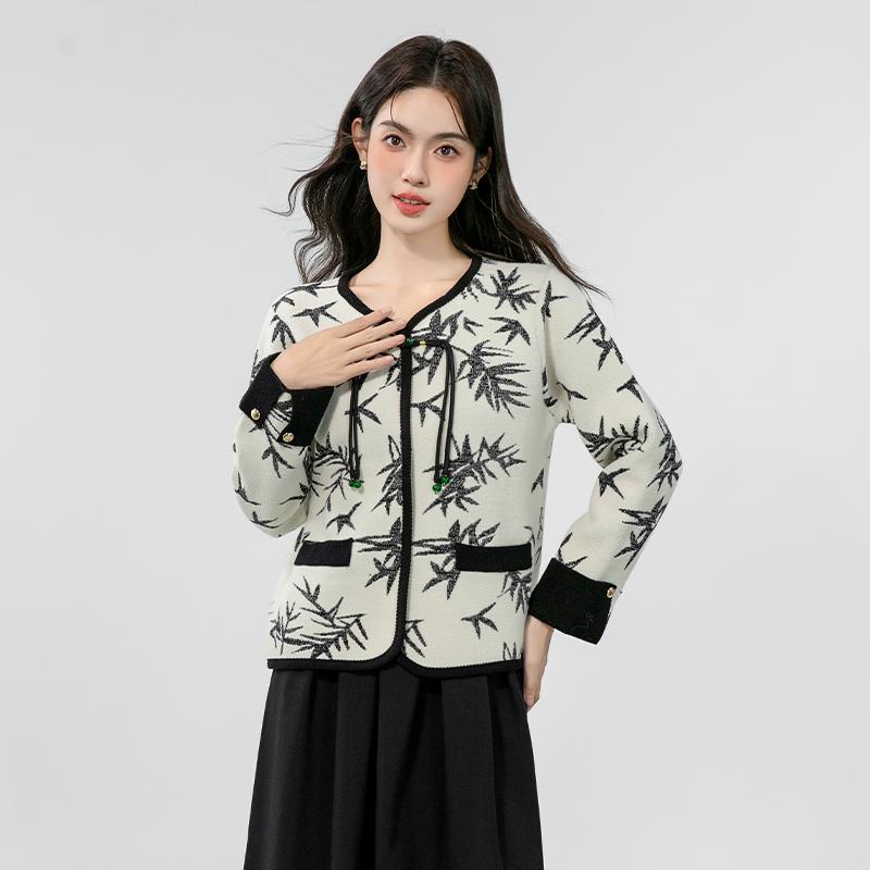 Chinese style autumn coat ink sweater for women