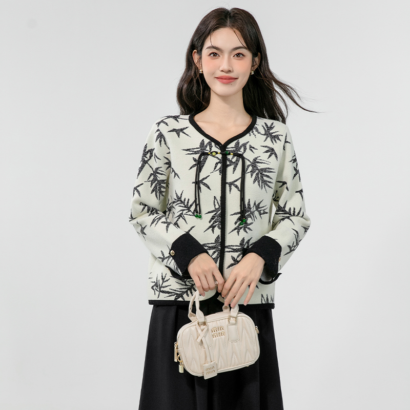 Chinese style autumn coat ink sweater for women