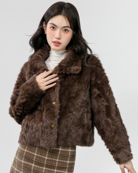 Lamb fur small fellow tops round neck coat for women