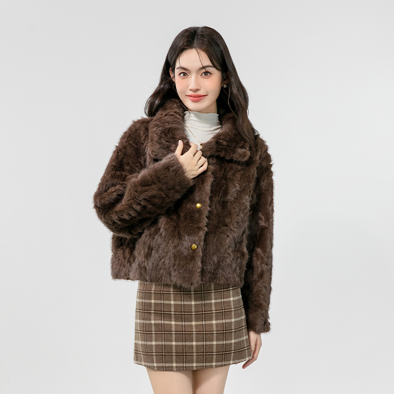 Lamb fur small fellow tops round neck coat for women