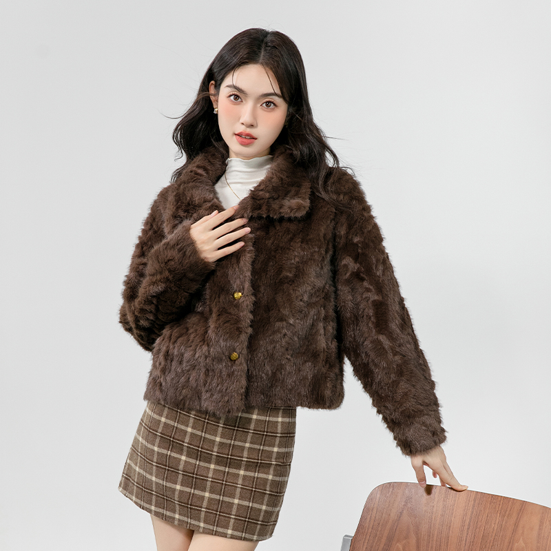 Lamb fur small fellow tops round neck coat for women