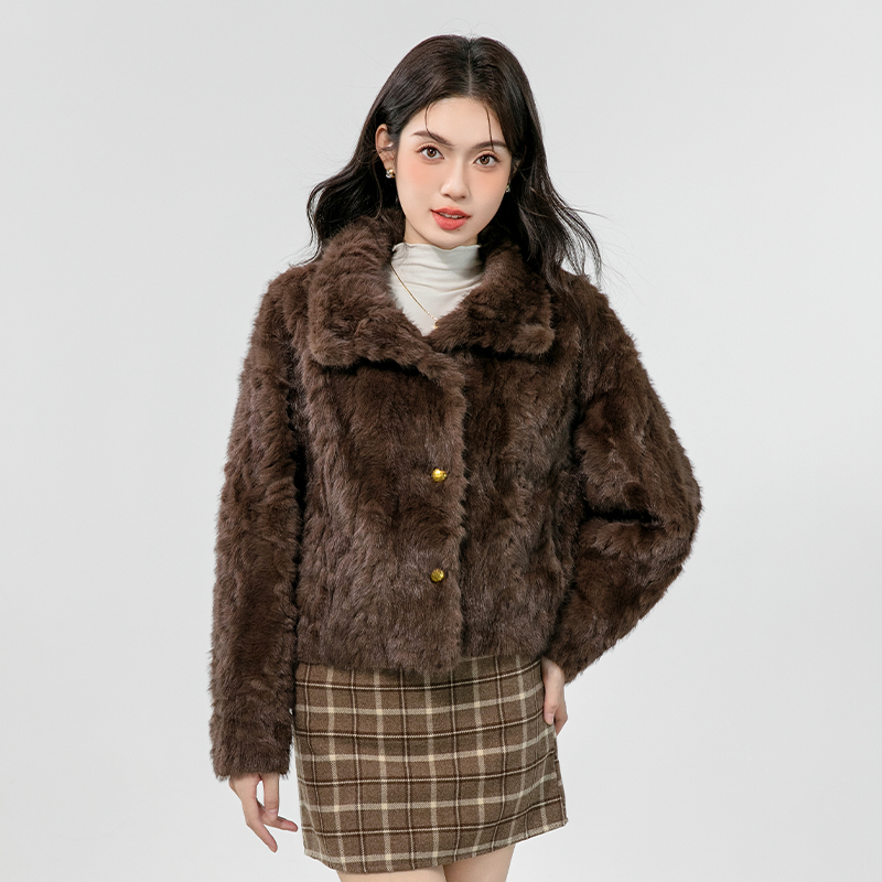 Lamb fur small fellow tops round neck coat for women