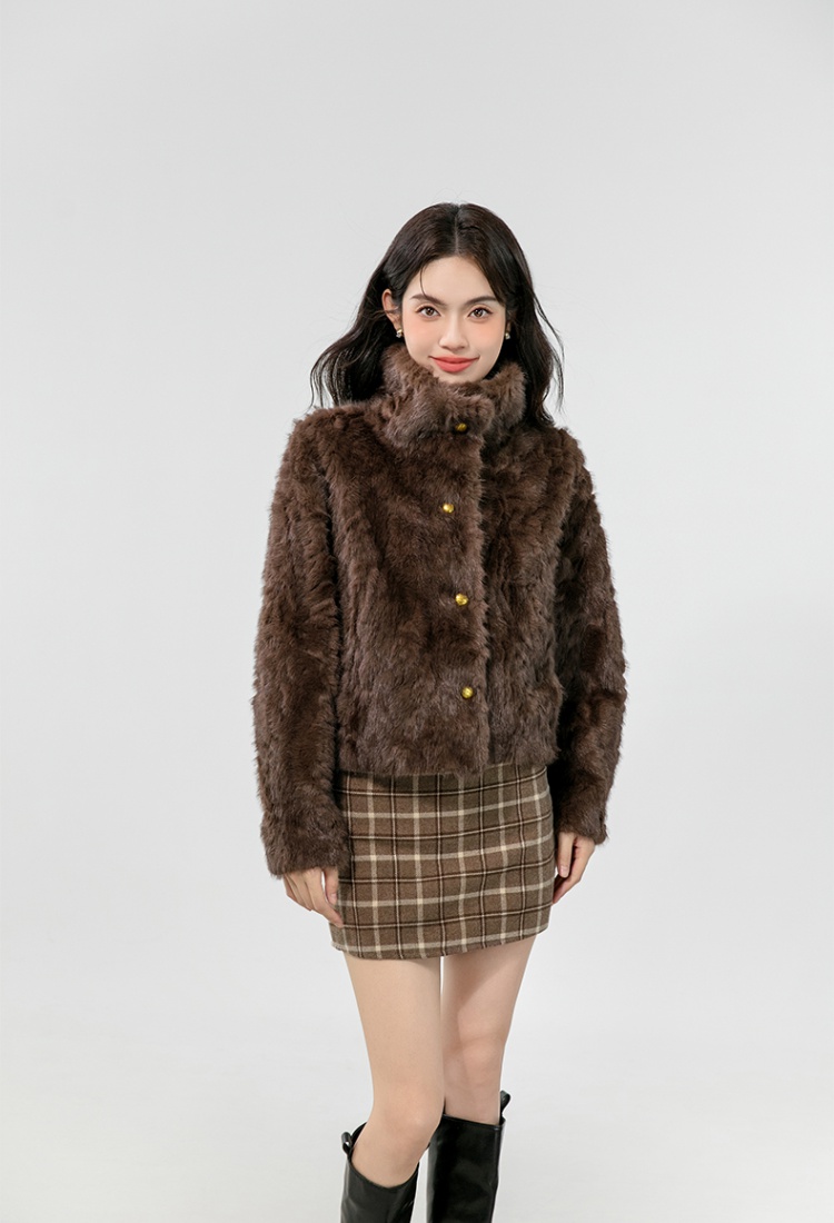 Lamb fur small fellow tops round neck coat for women